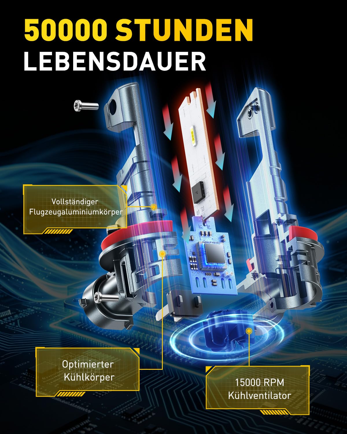 AUXITO H11 LED Scheinwerferlampe, UNECE-R37 Zulassung mit E-Zeichen, +500% helleres Licht, 6000K kaltweiß, 50000 Stunden Lebensdauer, 1:1 Mini-Größe, Plug & Play – Schnell & Einfach, 2 Stück
