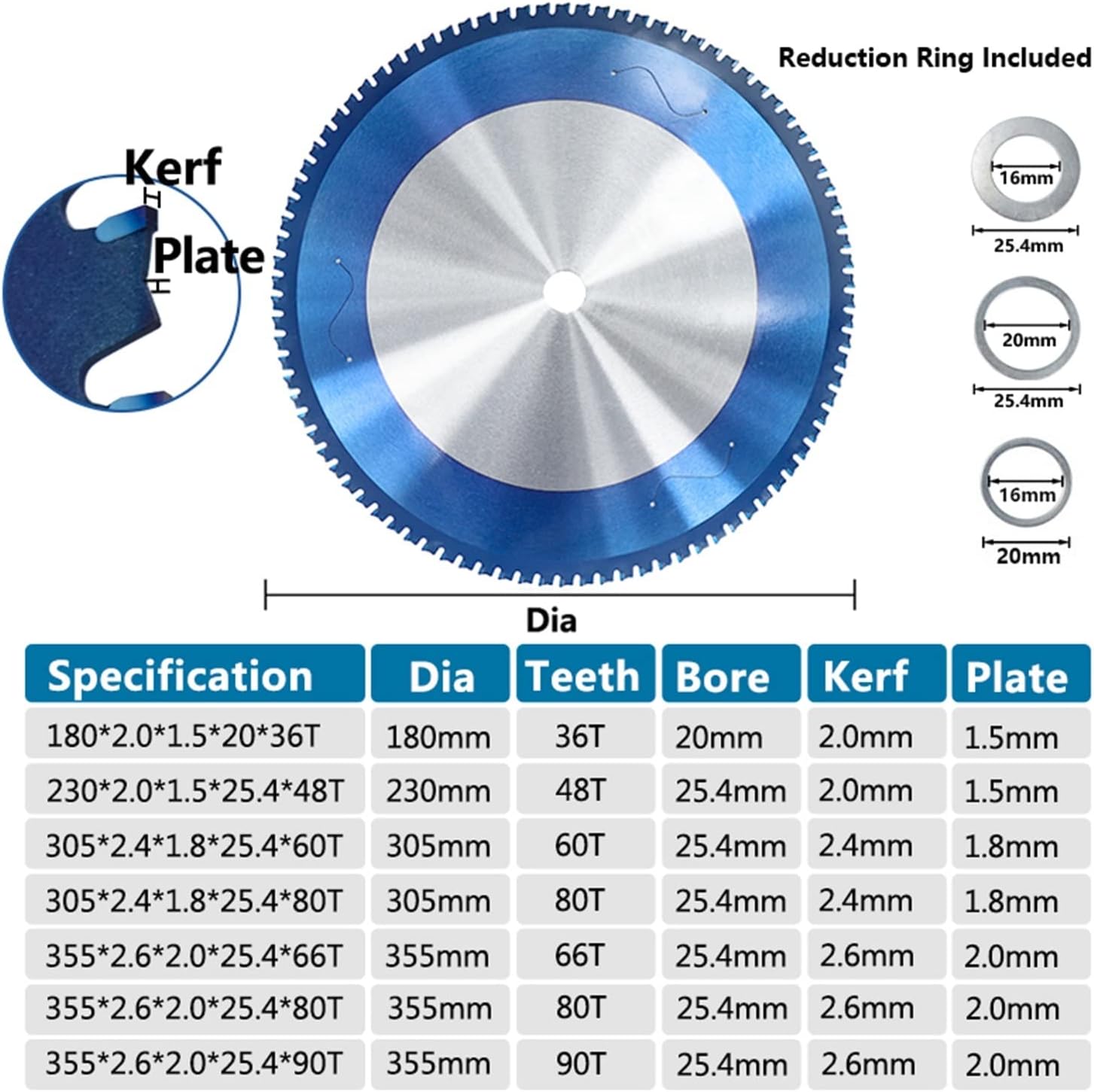 Metal Cutting Saw Blade, 180-355mm Circular Saw Blade for Cutting Aluminum Iron Steel Coated Carbide Saw Blade (Size : 305x2.4x1.8x25.4x60teeth)