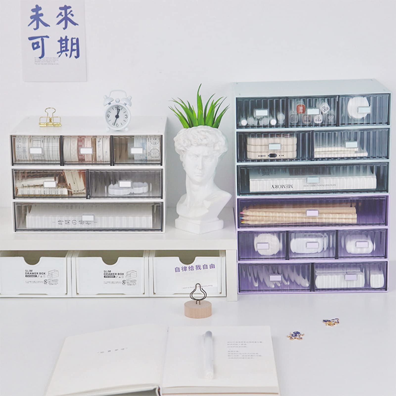 Cajón organizador de escritorio apilable, caja de almacenamiento de escritorio de plástico, organizador de maquillaje impermeable, cajón de escritorio para almacenamiento de manualidades (rosa-2)
