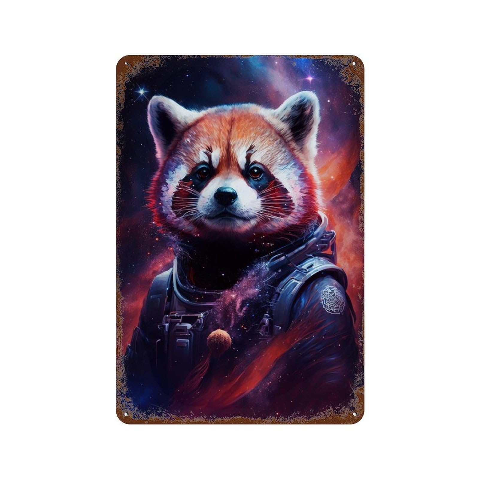 Cosmic Red Panda Explorer 11.8"x7.9" Vintage Metal Tin Sign, Shabby Chic Decor for Office, Studio And Wall Decor