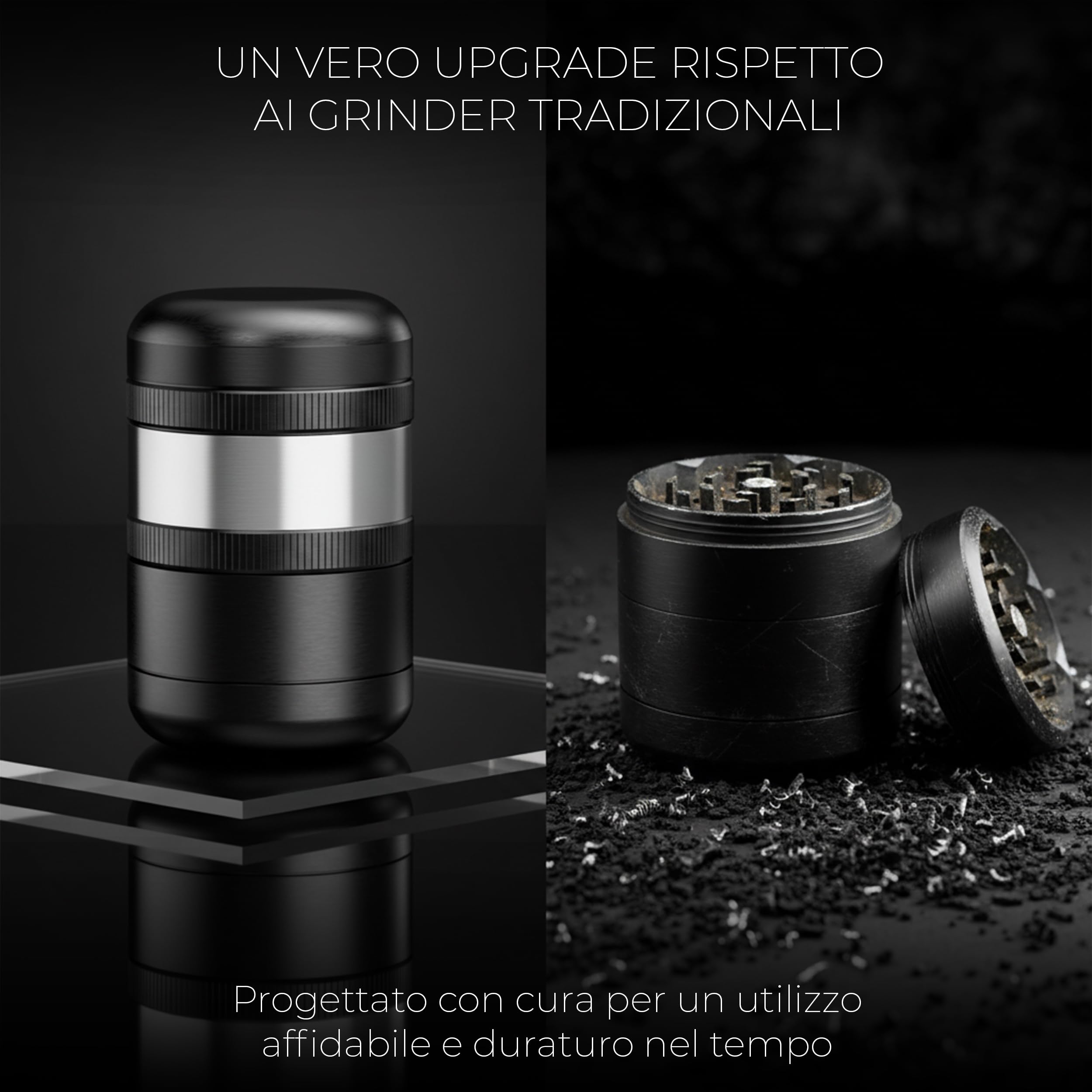 Viberium Grinder Metallo 60 mm- Grinder Belli Tritino, Grinders Kit Original, Accessori per Erbe, Herb Crusher Professionale, Macinino, 4 Pezzi - Nero