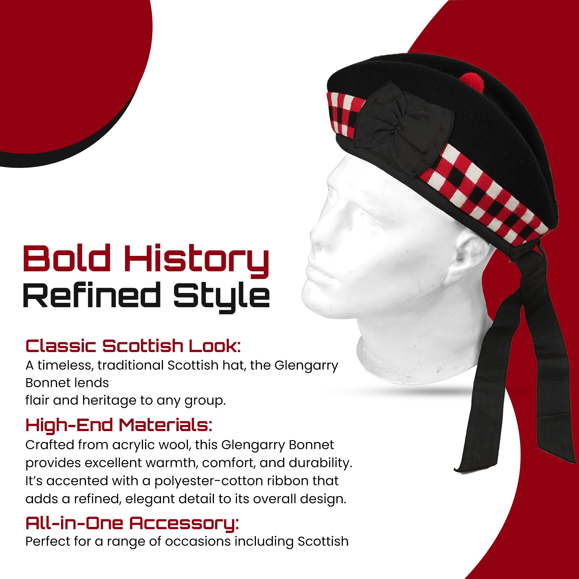 Glengarry HAT Wool Cap with Soft Cotton Lining Comfortable FIT Kilt Accessories, Military Cap (UK, Numeric, 6 1/2 - Image 4