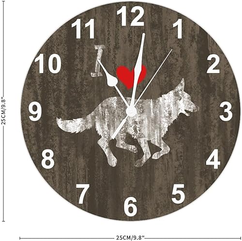 Miniatura 2 de I Love - Reloj de pared de pastor alemán envejecido, perro y mamá, relojes de pared grandes de madera a pilas de 10 pulgadas, decoración rústica