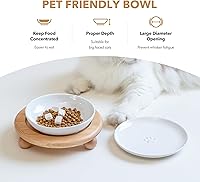 Vista 5 de Raised Ceramic Wide Whisker Friendly Cat Dishes, Food&Water Bowl with 2 Style Stand Adjustable Pet Bowl Set(1Dish+1Shallow Dish+Stand, White
