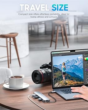Hiearcool USB C Hub for MacBook 7-in-1 USBC Adapter with 4K HDMI, 100W PD, USB 3.0 5Gbps Ports, SD/TF Card Reader USB-C Dongle for Office, Meetings, Travel & Home Setup-Space Grey