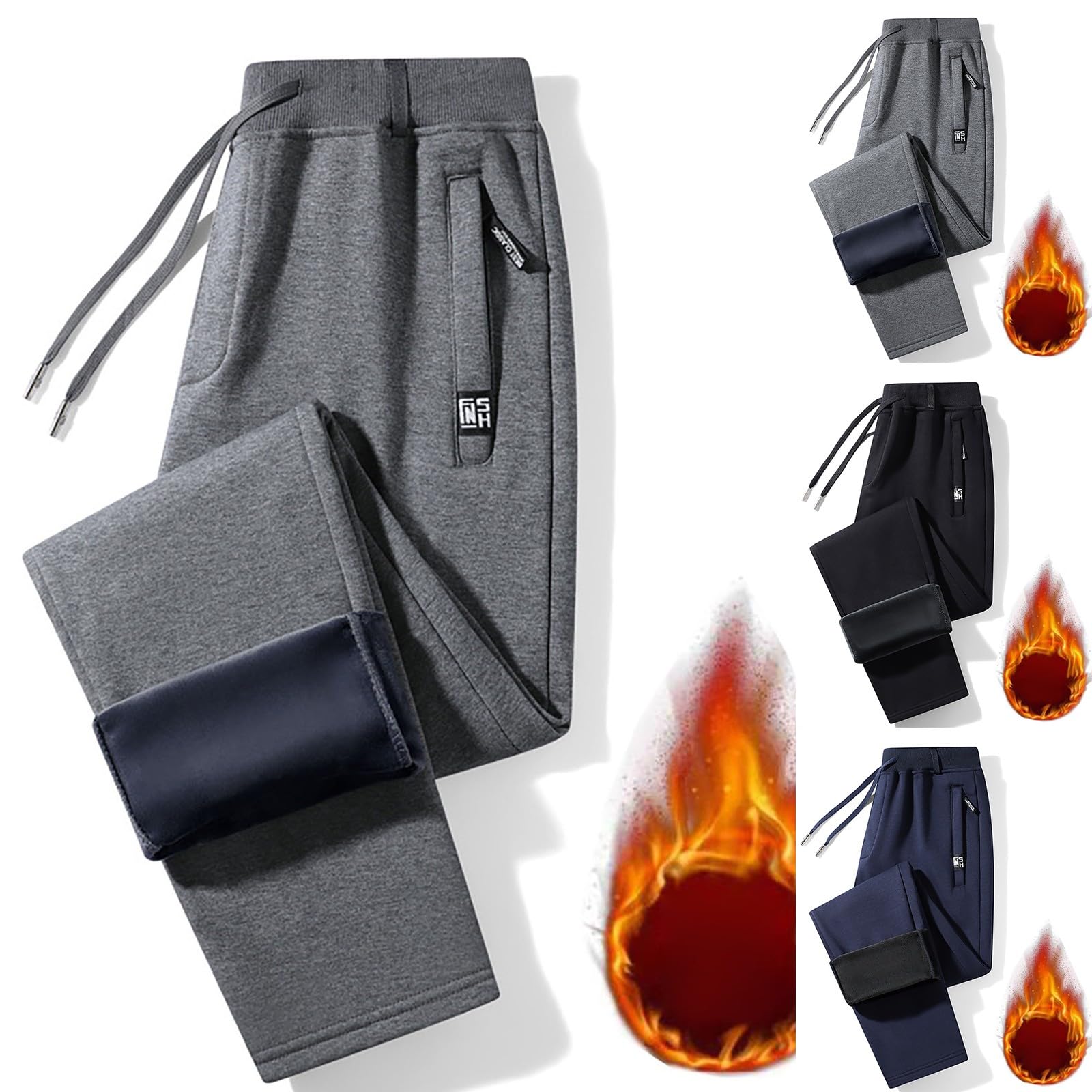 Generisch Pantaloni da jogging termici da uomo, in cotone, per il tempo libero, comodi, imbottiti, morbidi e spessi, in pile