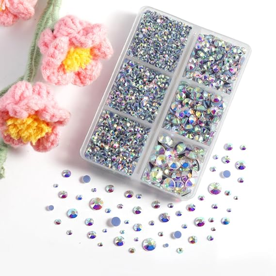 Beadsland Hotfix Rhinestones Set,Crystal AB,Mixed 6 Sizes 4000 PCS | Clear AB Rhinestone,for Clothes,for Crafts,with Wax Pencil and Tweezers,SS6-SS30