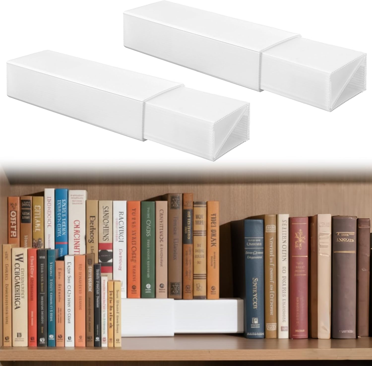 Thyle 2 Sets Bookshelf Riser 2 Levels - Nesting Assembled PP Board Manga Shelf Riser for Books Collection Organizer, Space-Saving Display Stand for Books, Manga, DVDs, CDs (White)