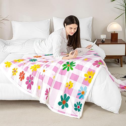 Miniatura 21 de Manfei Pink Flower Throw Blanket Watercolor Floral Leaves Print Fleece Blanket Plants Wildflower Cozy Throws for Bed Couch Sofa,Kids Boys Girls Room