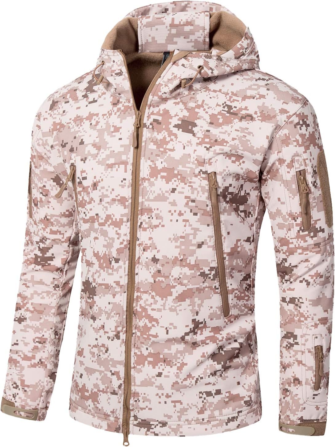 YFNT Men's Tactical Softshell Fleece Jackets Camouflage Military Hoodie Outdoor Hiking Camping Warm Lining Windproof Waterproof Ski Jacket Coat