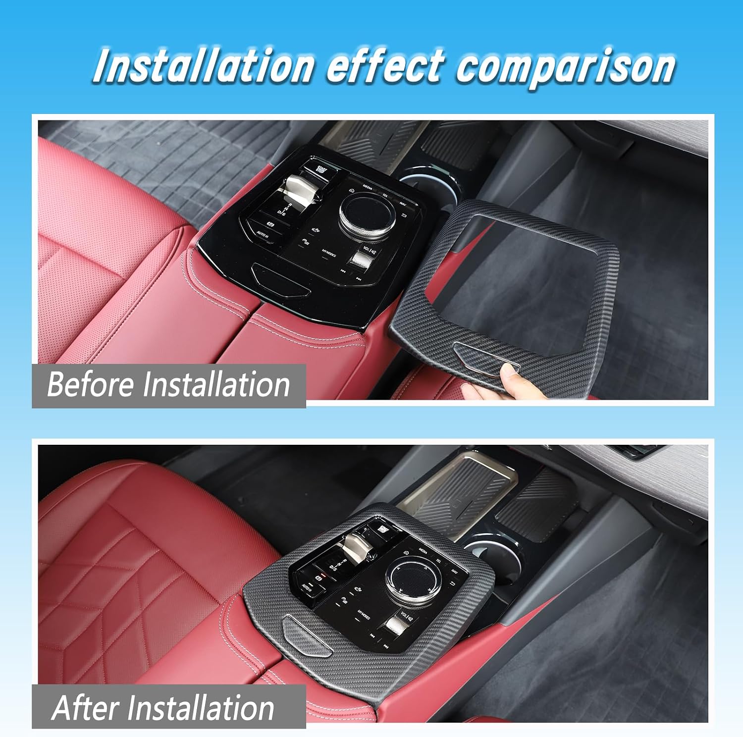 Control Gear Shifter Panel Cover Compatible with BMW 5 Series G60 2024,Dry Carbon Fiber Center Console Shift Box Panel Trim,Car Parking Reverse Drive Auto Manual Button Frame (Matte Black)