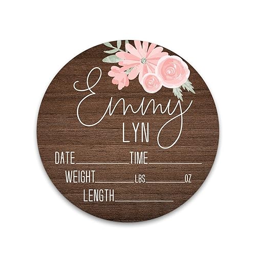Birth Stat Sign Personalized for Newborn Baby, Pink Flowers Dark Base, Crib & Nursery Decor, Photography Prop, Baby Shower Gifts, Gender Reveal,