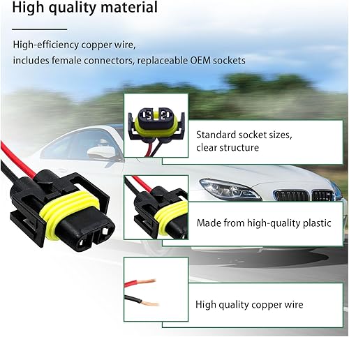 Miniatura 3 de Dickno 2 unidades H8 H9 H11 hembra adaptador de cableado arnés de cables de cable, cable universal para faros delanteros y luces antiniebla,