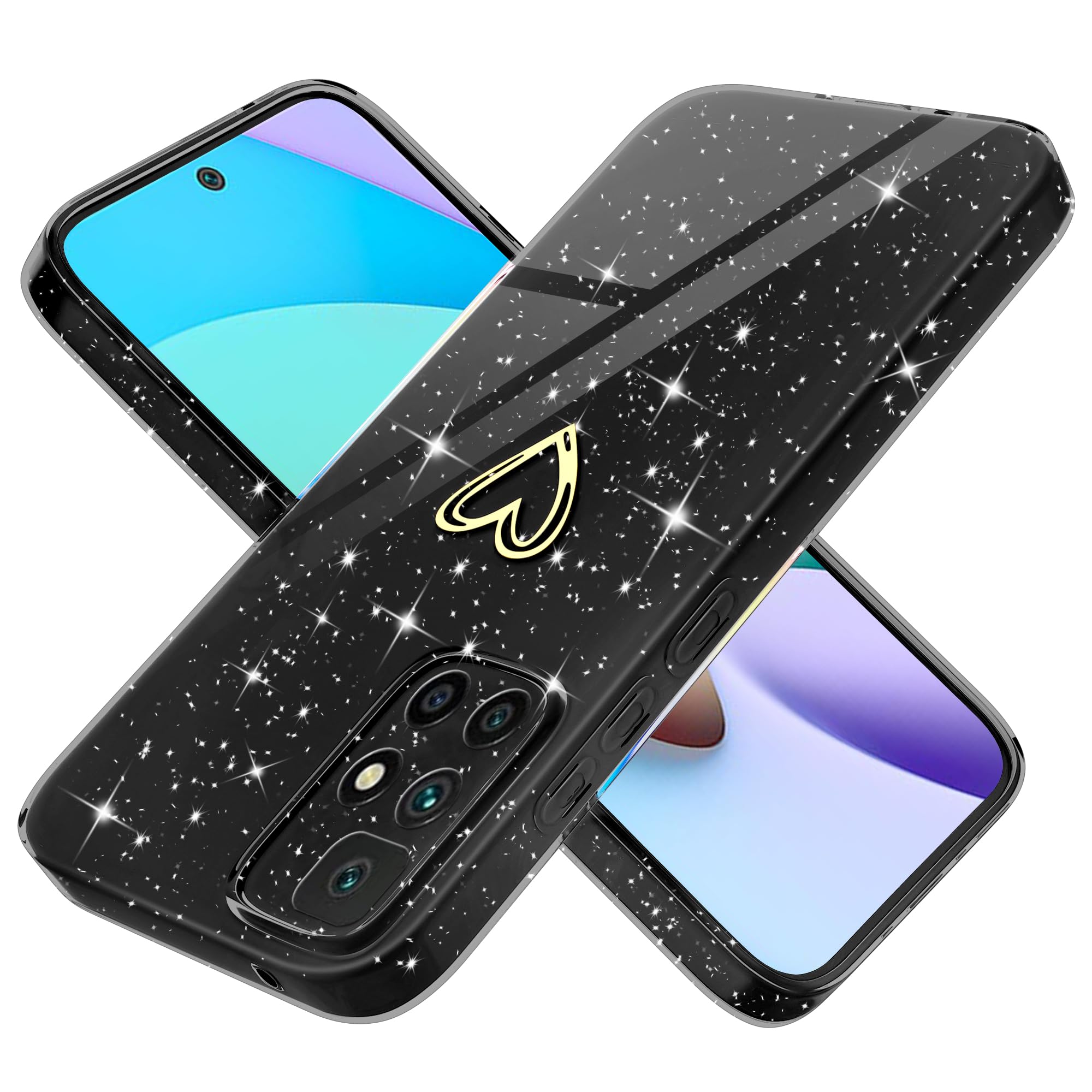 Yichxu Handyhülle für Xiaomi Redmi 10 /Redmi 10 2022 Hülle Glitzer Herz Love Silikon TPU Stoßfeste Schutz Bumper Case Cover Glänzend Ultra Dünn Kratzfeste Schutzhülle für Redmi 10 (6.5