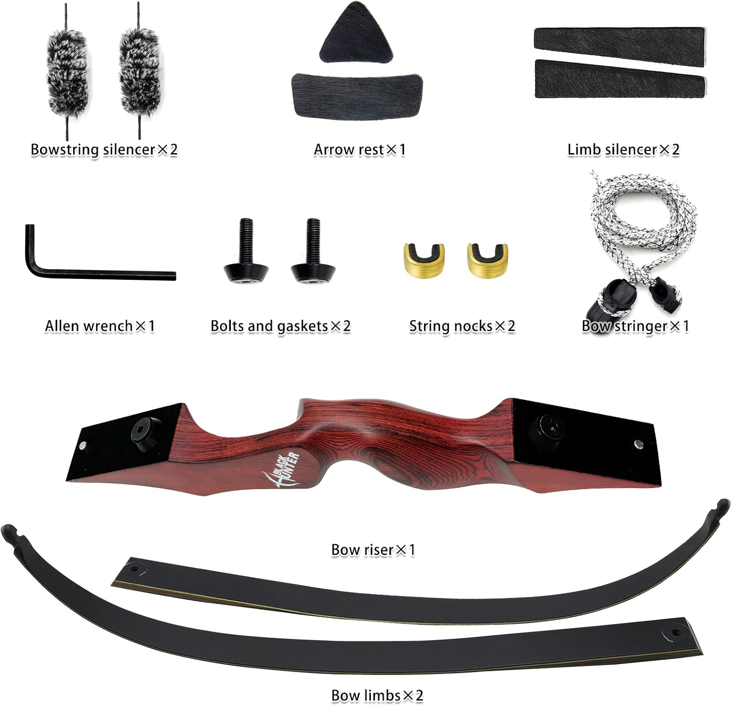 Black Hunter Recurve Bow 60 Inch 20lbs-60lbs Right Hand Archery Set Takedown Bow for Adults Beginners Hunting Shooting Practice