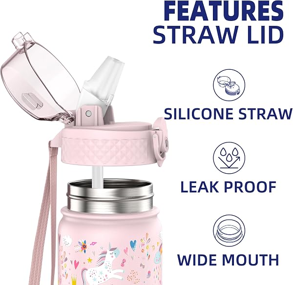 GOPPUS Trinkflasche Kinder 420ml Edelstahl Flasche mit Strohhalm und auslaufsicherem Deckel Sport BPA-frei Wasserflasche Jungen Mädchen - 3