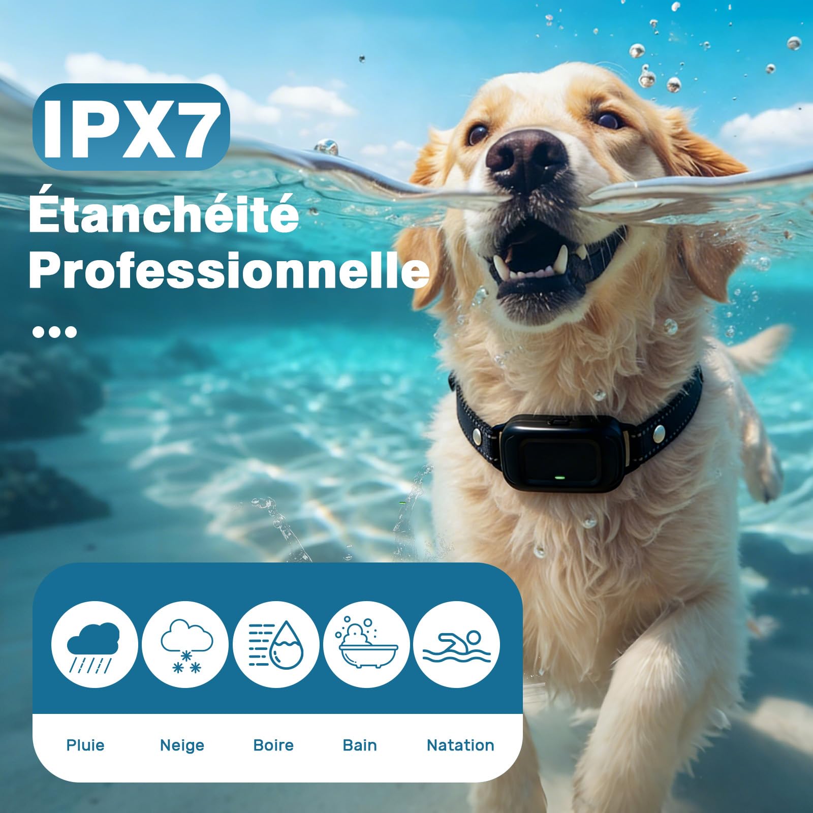 Collier Anti Aboiement Chien, Automatique Collier de Dressage pour Détection Intelligente des Aboiements, Ultrasons/Bip/Vibration, Imperméable IPX7, Rechargeable Anti Aboiement Chien Petit Moyen Grand