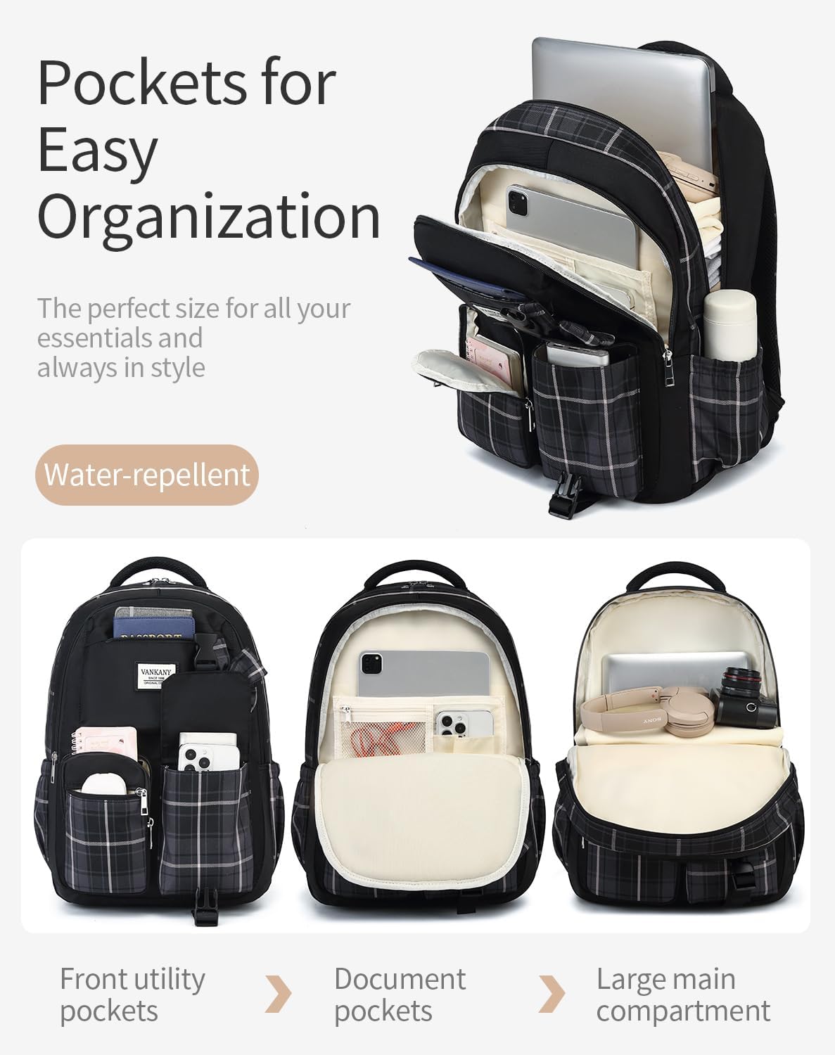 Black Backpack for Girls, Cute Teenage Bookbag for Women Middle School Highschool College Student Mochila Universitaria para Mujer - Image 2