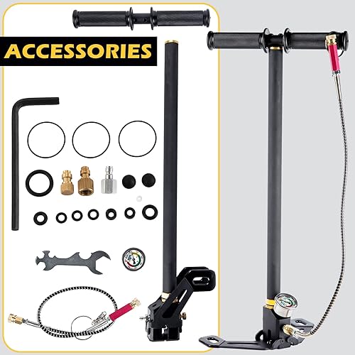 Miniatura 2 de Orcair Bomba de mano PCP de 3 etapas Bomba de mano 4500PSI PCP Bomba de estribo de rifle de aire de alta presión Bomba de mano Airgun