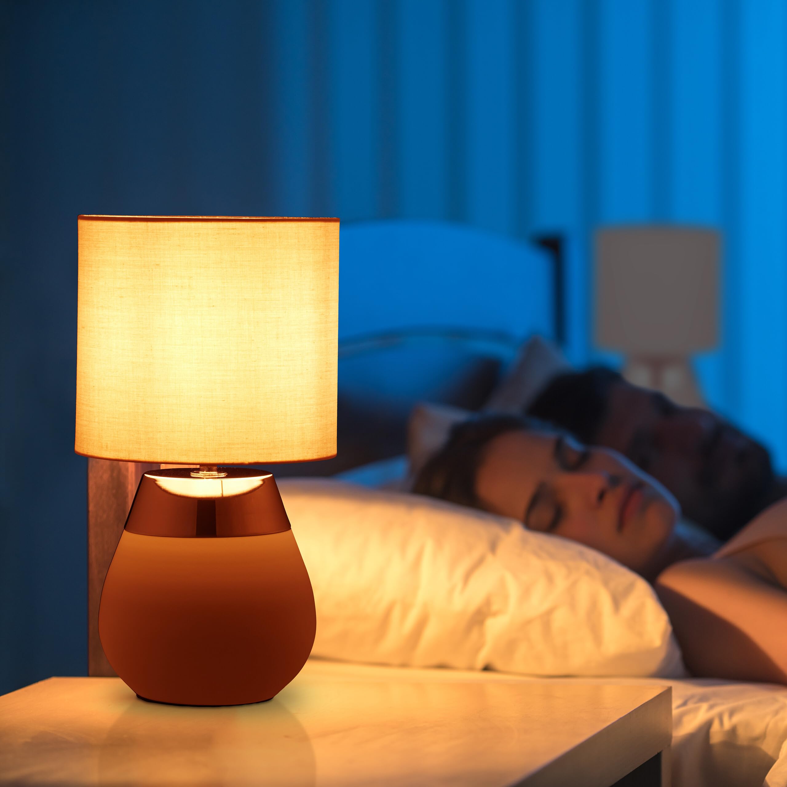 Relaxdays Lampada da Tavolo, Set da 2 Abat Jour in Tessuto e Ferro, E14, HxD: 32x18 cm, Luce Comodino Letto, Rosa Ramato