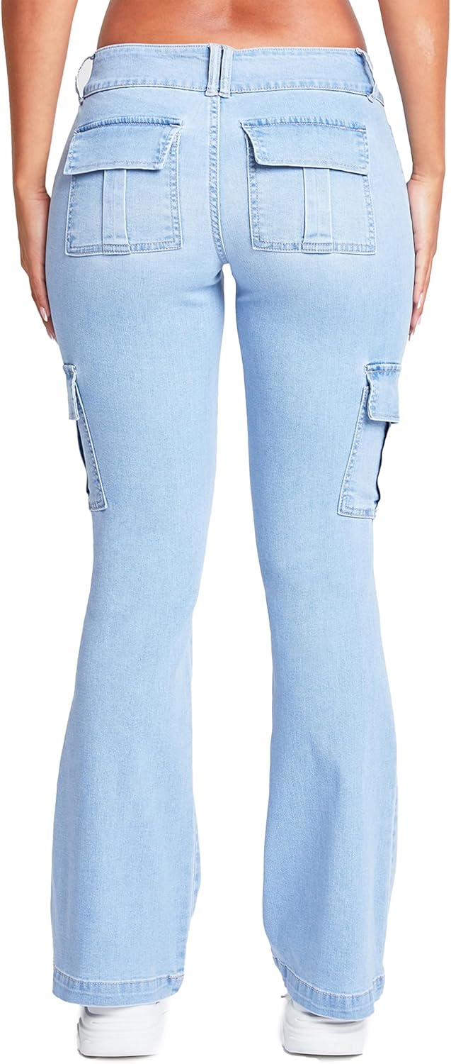 YMI Women's Low Rise Cargo Flare Jean