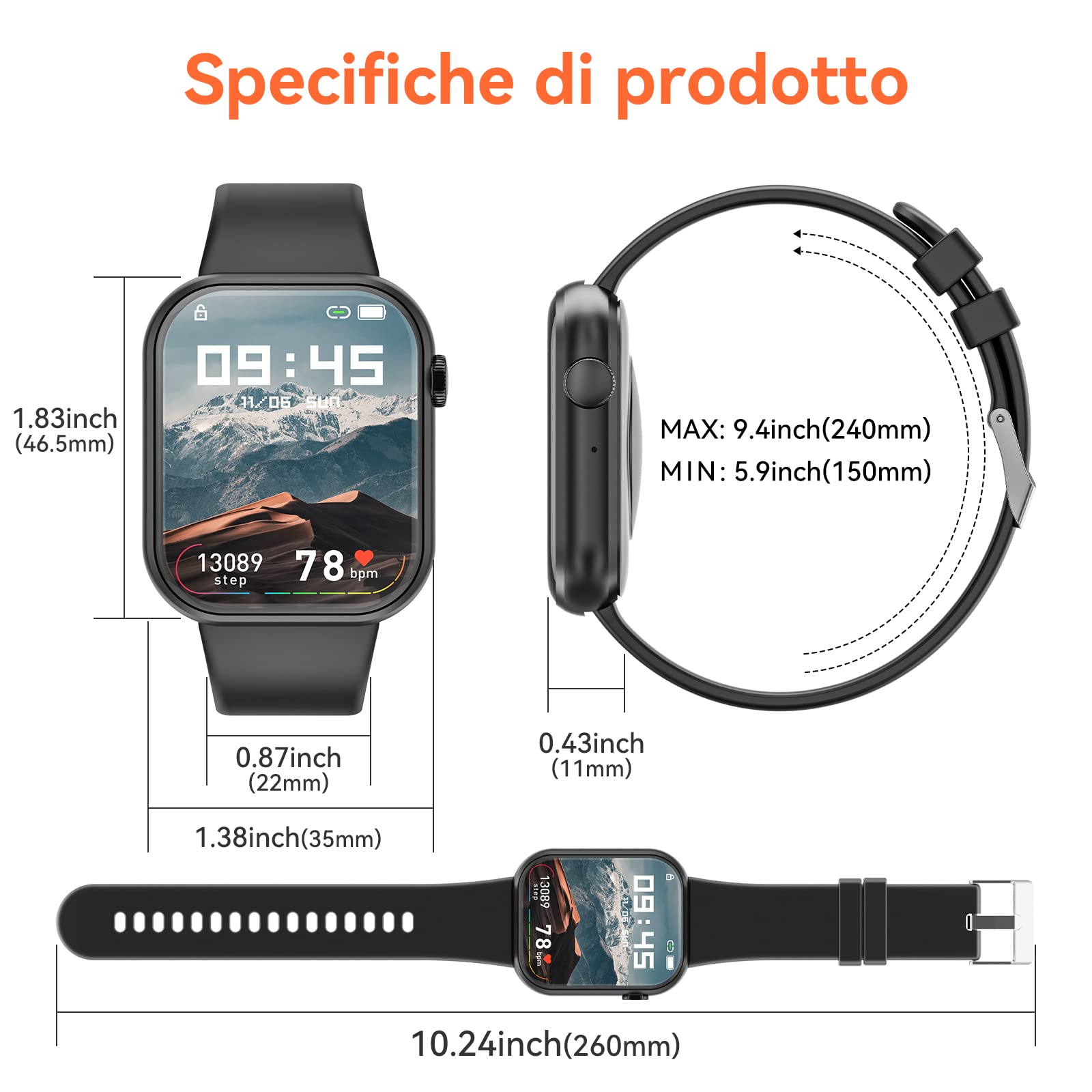 Hwagol Smartwatch Uomo Donna, 1.85'' Orologio Smartwatch con Chiamata Bluetooth, Smart Watch con Contapassi/Sonno/SpO2/Cardiofrequenzimetro, 140+ Sportive Orologio Fitness per Android iPhone