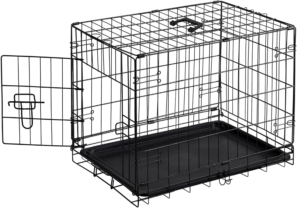 Caja para perros Sweetcrispy, jaula para cachorros para perros pequeños de 24 pulgadas, perrera plegable para mascotas | Puerta simple, caseta de metal, cerradura segura, bandeja extraíble, recorrido de entrenamiento interior y exterior