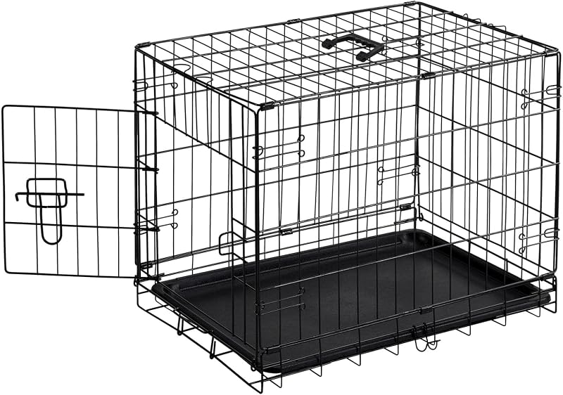 Caja para perros Sweetcrispy, jaula para cachorros para perros pequeños de 24 pulgadas, perrera plegable para mascotas | Puerta simple, caseta de metal, cerradura segura, bandeja extraíble, recorrido de entrenamiento interior y exterior