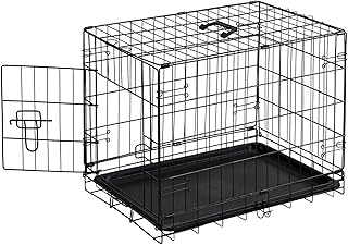 Sweetcrispy 24 Inch Single Door Dog Crate, Metal Pet Kennel with Secure Lock, Foldable Design, Removable Tray for Easy Cleaning, Portable Puppy Cage for Small Dogs, Ideal for Training & Travel