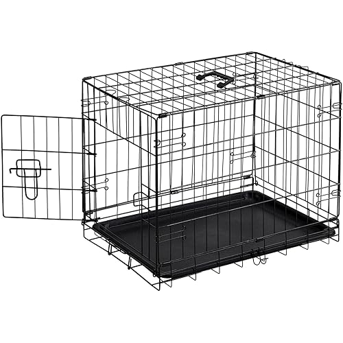 Sweetcrispy 24 Inch Single Door Dog Crate, Metal Pet Kennel with Secure Lock, Foldable Design, Removable Tray for Easy Cleaning, Portable Puppy Cage for Small Dogs, Ideal for Training & Travel