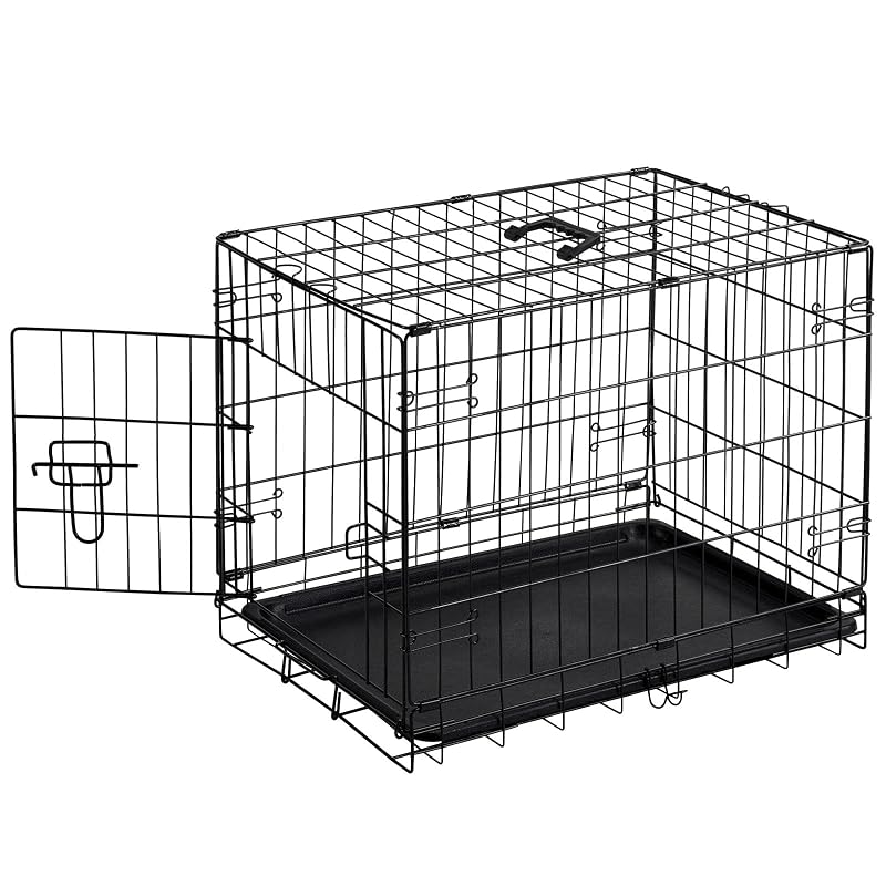 Caixa de Transporte para Cães em Metal Dobrável Sweetcrispy com Porta Única e Bandeja Removível, 62 x 42,6 x 47 cm