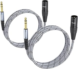 JOLGOO 1/4 Inch TRS to XLR Male Cable, Balanced 6.35mm TRS Plug to 3-pin XLR Male, Quarter inch TRS Male to XLR Male Microphone Cable, 6.6 Feet 2 Pack