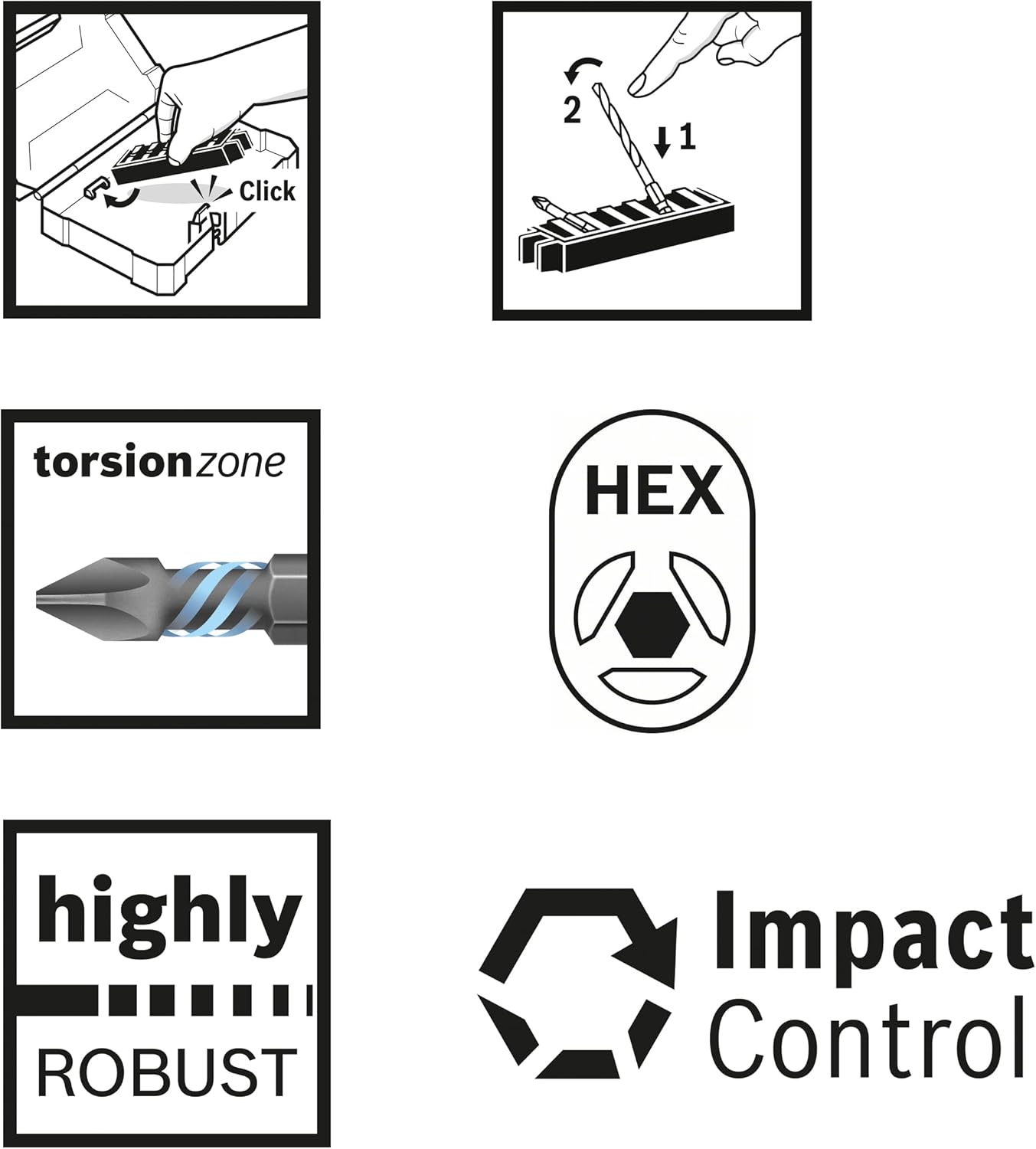 Bosch Professional 8pcs. Impact Control Screwdriver Bit and Ceramic Drill Set (Pick and Click, PH2/PZ2/T, Drill HEX-9 Ceramic Ø5/6/8mm, Accessory Impact Drill)