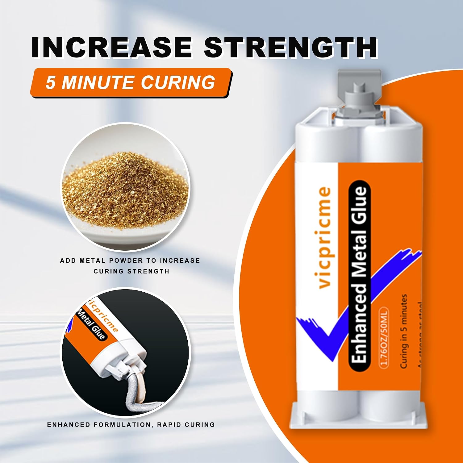 5-Minute Metal Glue (3-Pack) - Heavy Duty Waterproof Epoxy Adhesive for Metal, Stainless Steel, Aluminum, Cast Iron, Plastic, Wood, Ceramic. Quick Set High Strength Liquid Weld Repair Kit