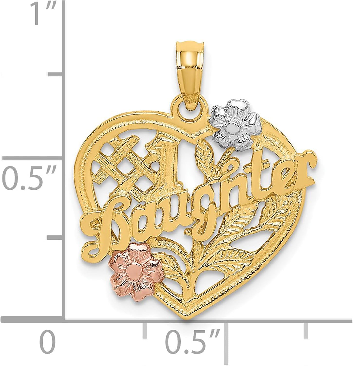 DEWBERRY 10k Two-tone Gold with Rhodium #1 DAUGHTER Heart Pendant (Weight : 1.76gm, Length : 25.05mm, Width : 20.2mm)