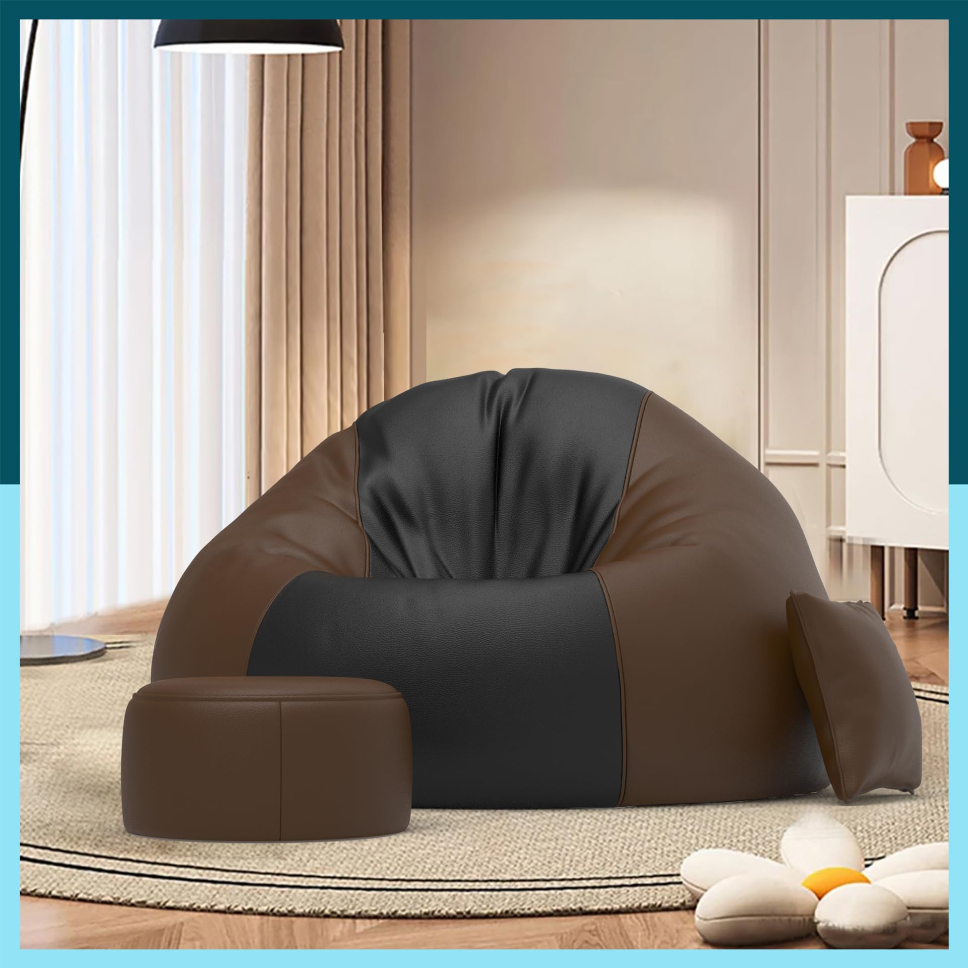 Biggie Bean Bag with Beans Filled 5XL Bean Bag Sofa with Free Cushion Footrest - Official : DuoChill Bean Sofa Combo (Matching Color : Regular, Black Brown)