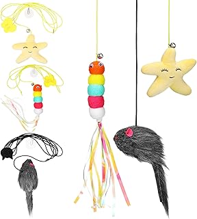 POPETPOP Hanging Door Cat Toy - 6Pcs Interactive Cat Toys Interactive Doorway Hanging Cat Toy Cat Teaser Toy with Retractable Rope for Indoor Cats Play Chase Exercise