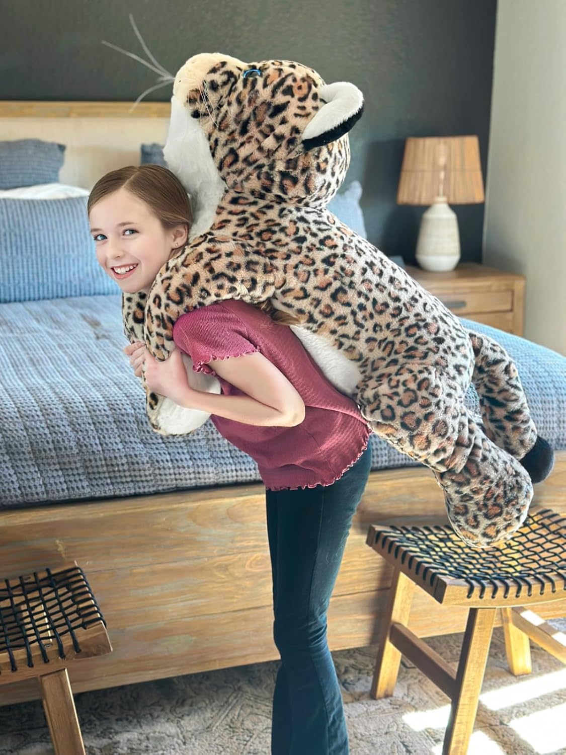 MorisMos Giant Cheetah Stuffed Animal Plush Pillow 4ft, 47" Extra Large Plush Cheetah Toy for Kids & Adults, Realistic Leopard for Christmas Birthday, Big Safari Stuffed Animal for Jungle Party Decor