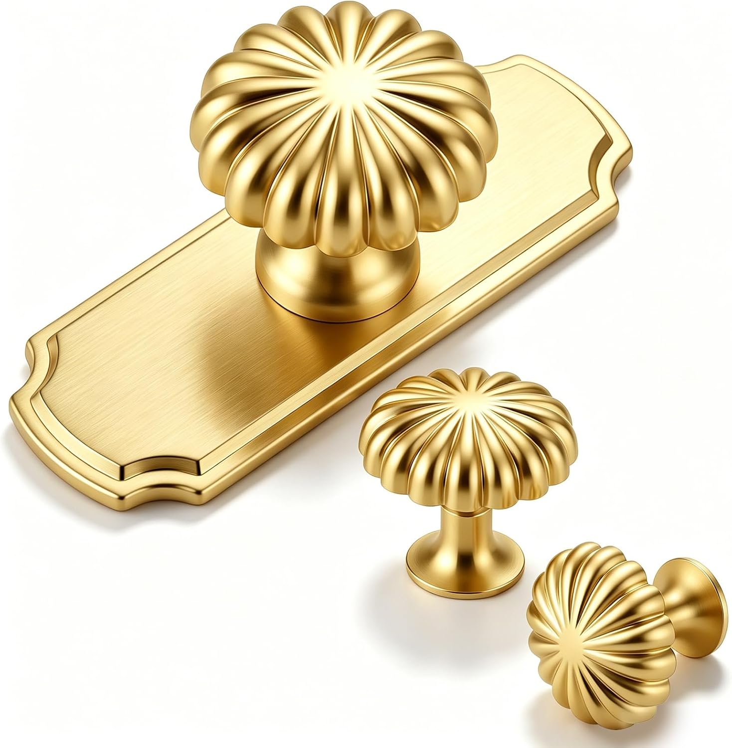 10 Pack Brushed Brass Cabinet Knobs with Backplate,Brushed Brass | Brushed Brass Cabinet Knobs, Vintage Drawer Pulls, Zinc Alloy Hardware, Decorative Backplates, Dresser Cupboard Wardrobe Use