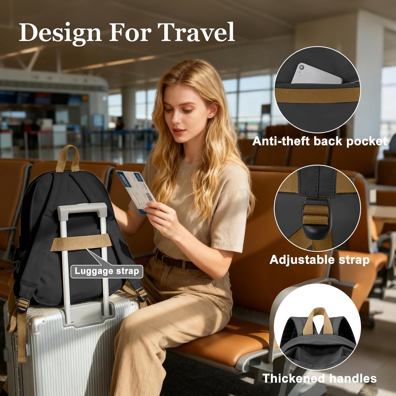 weradar Basic Black School Backpack For Women Men, Lightweight Casual Daypack, College Backpack, Aesthetic Middle School Bag, Bookbag For Teen Girls Boys, Small Canvas Travel Backpack - Image 4