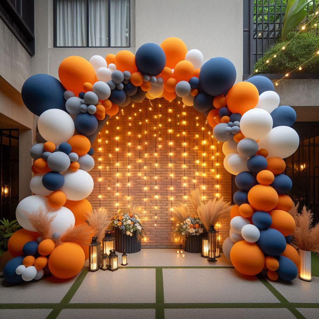 100 Pcs Orange Navy Blue White Latex Balloons 10 Inch Party Decorations for Space Theme Birthday Baby Shower Balloon Arch Backdrop Engagement Graduation Decor