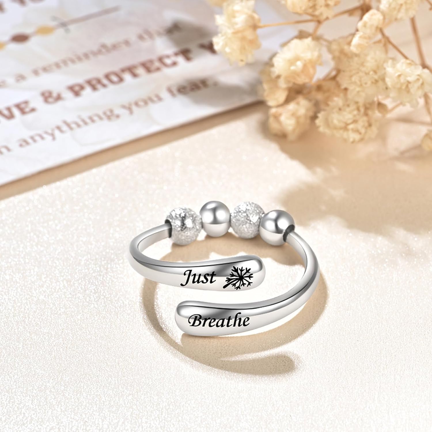 Just Breathe Rings Anxiety Rings for Women 925 Sterling Silver Adjustable Fidget Rings Anti-Anxiety Jewelry Gift - Image 4