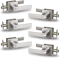 Vista 1 de USHTL01-SN-BK-6P - Manija cuadrada de privacidad para puerta de níquel cepillado sin llaves para dormitorio o baño, USHTL01-SN-BK-6P