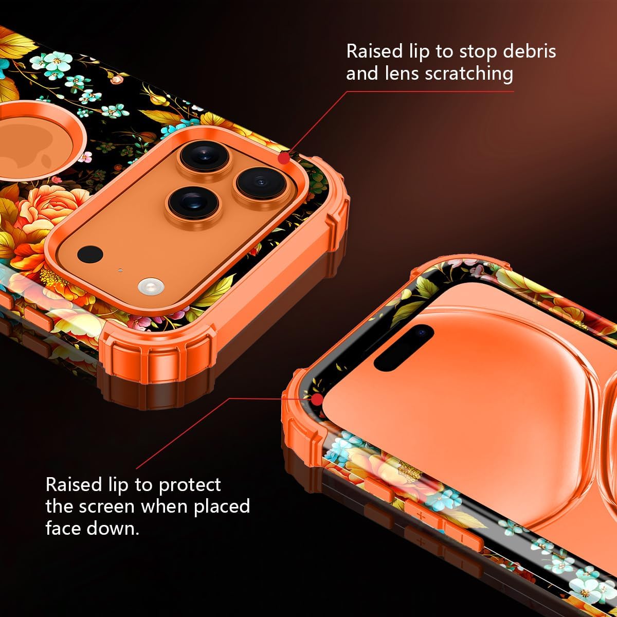  for iPhone 17 Pro Max Case,Glow in The Dark Three Layer Heavy Duty Shockproof Protection Hard Plastic Bumper+Soft Silicone Case for iPhone 17 Pro Max,Dull Flower thumbnail