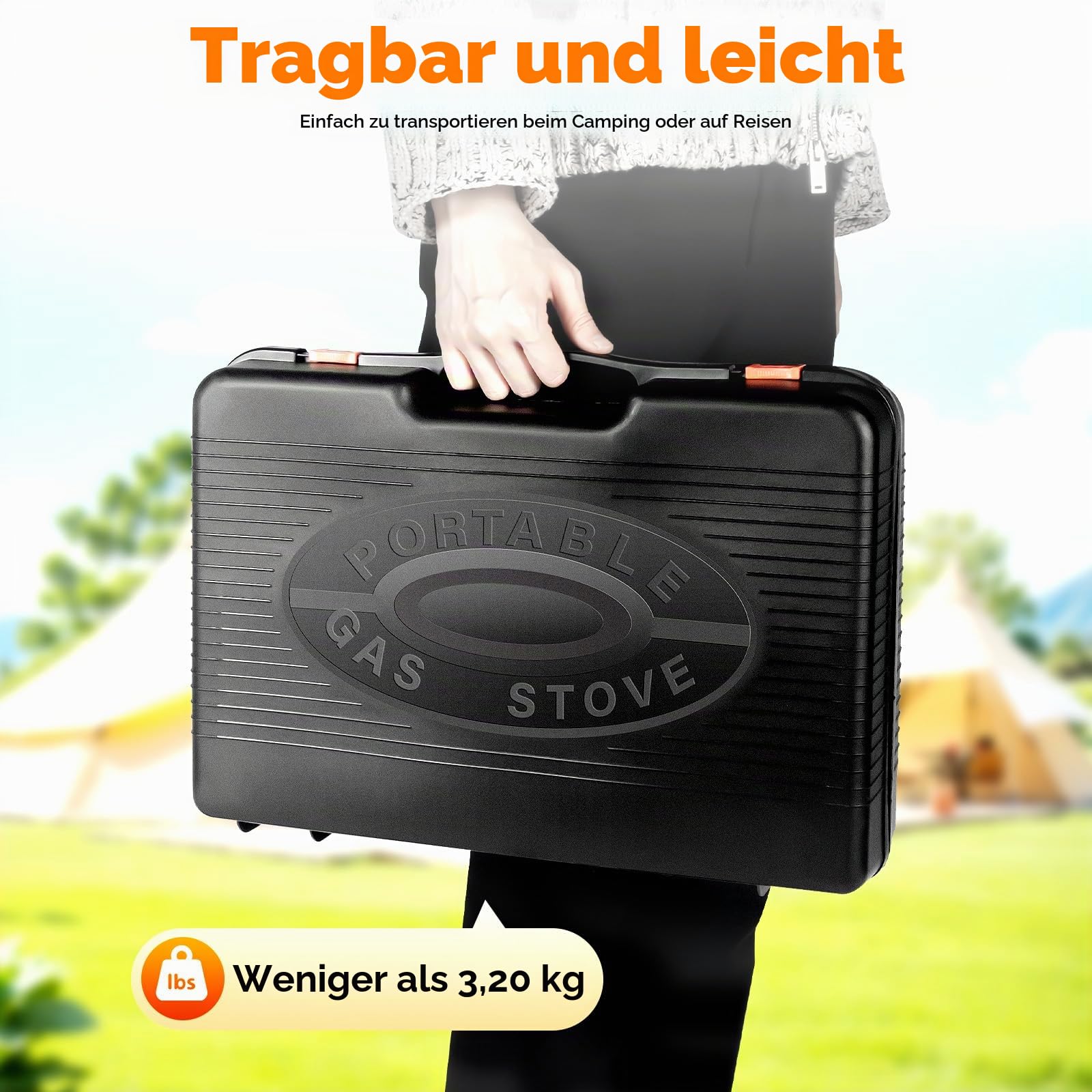Camping Gasgrill mit Koffer, 2-in-1 Tischgrill Gas Gaskocher 2-flammig