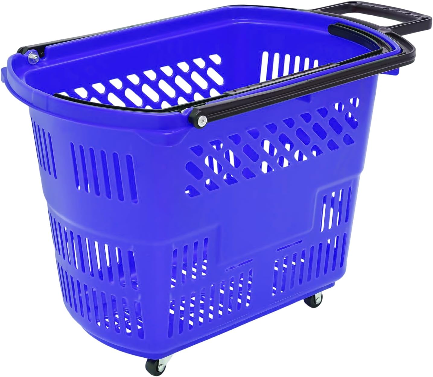 6-Pack Shopping Cart with Wheels, 35L Grocery Basket Set, Heavy-Duty Rolling Storage Baskets with Ergonomic Handle for Supermarket, Retail, Laundry & Home Use Blue