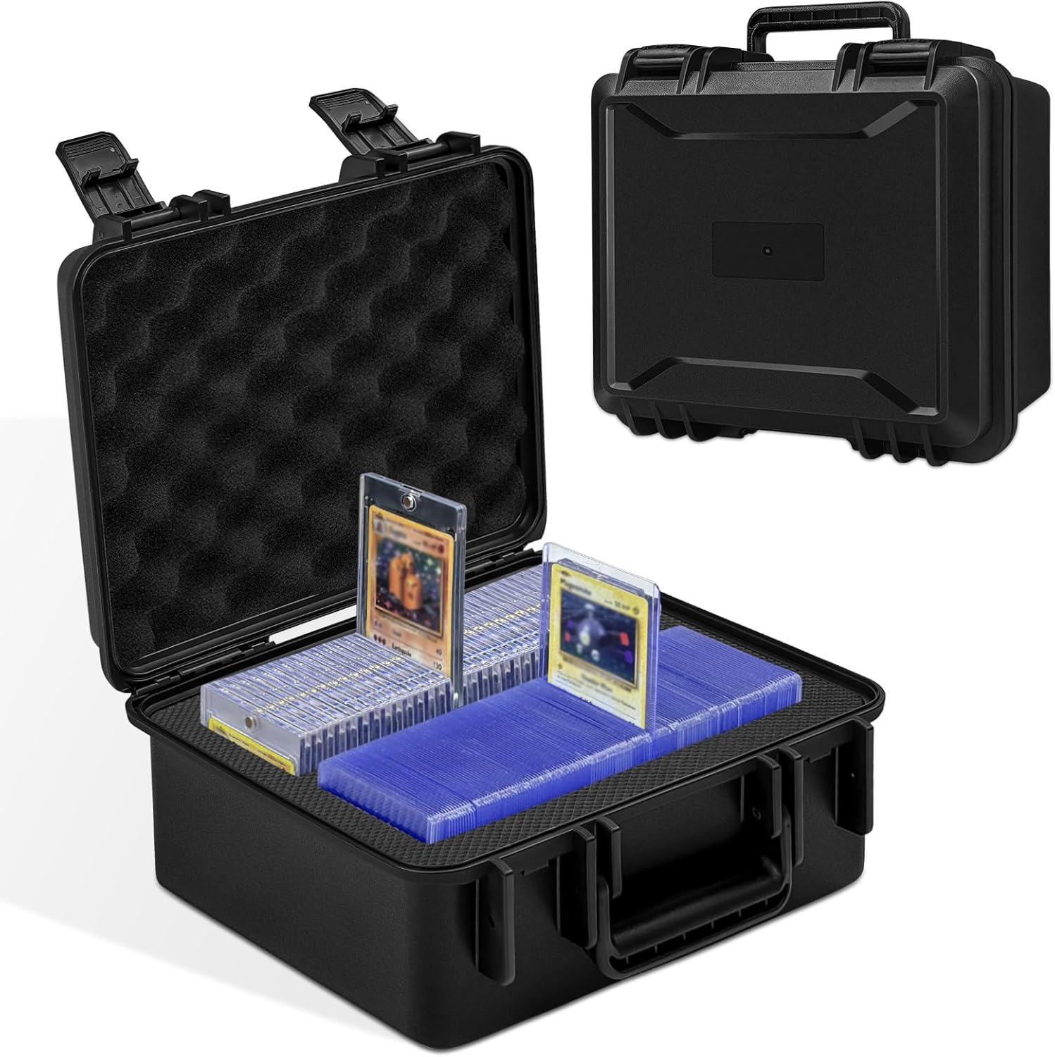 Toploader Storage Box for 3” x 4” 35pt Rigid Cards, Holds 300+ Toploaders or 50+ Magnetic Holders, Sports Card Storage Case Organizer with Lock, Trading Card Carrying Case
