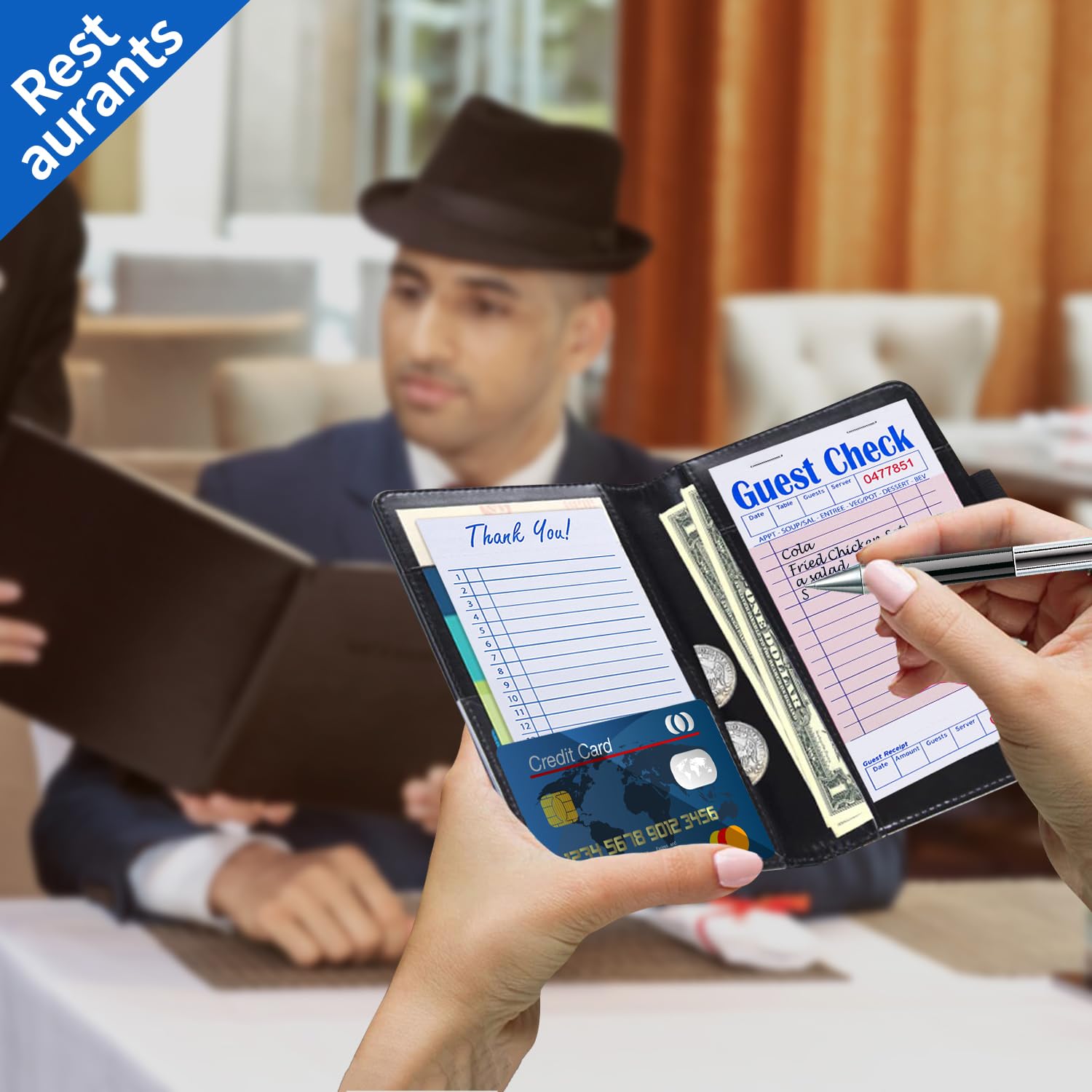 Methdic Guest Checks - Bloc de notas de servidor rosa, 1000 pedidos, bloc de notas para camarera para restaurantes (20 libros)