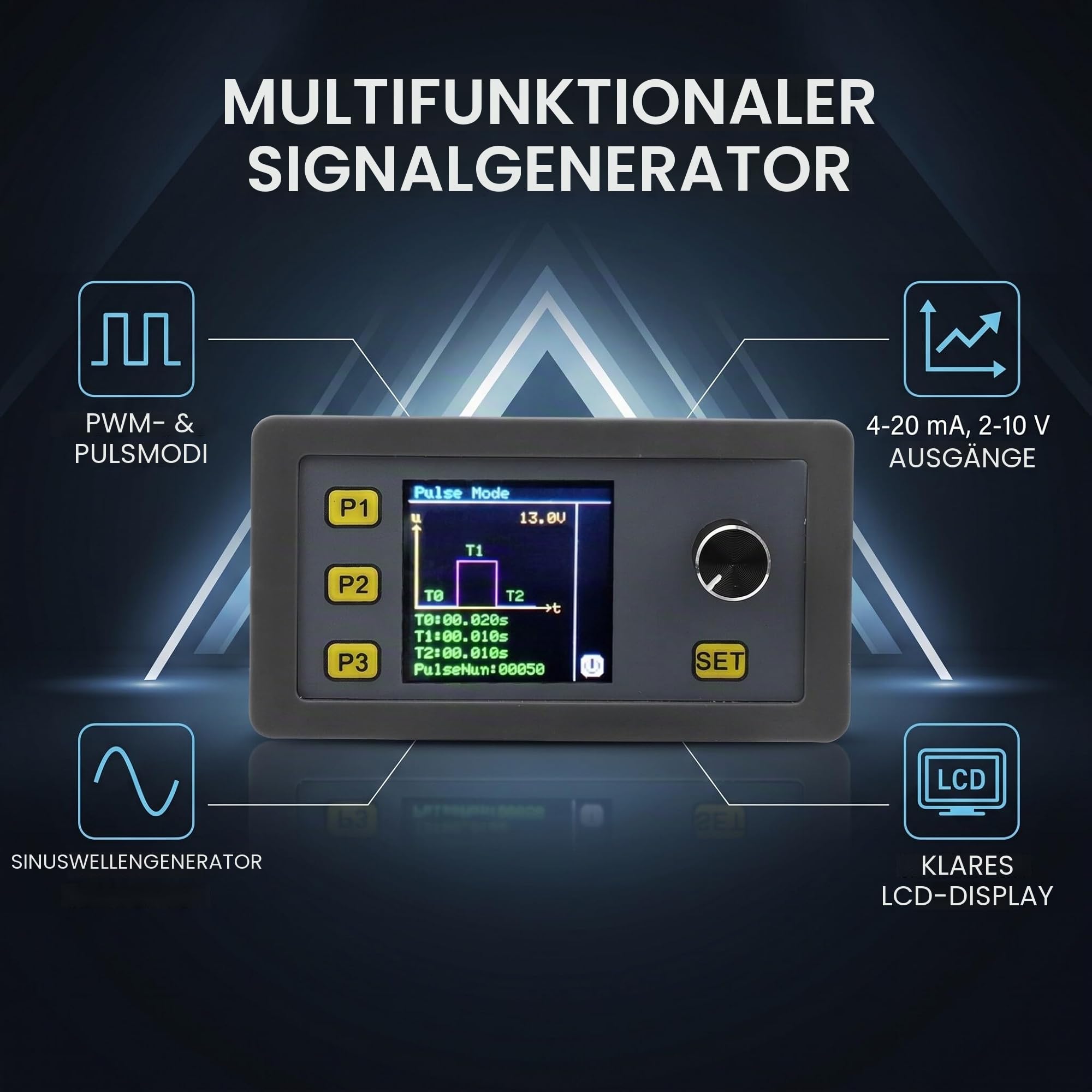 Fafeicy WSFG-06 PWM Signalgenerator Modul, 4-20mA 2-10V -10- + 70 ° C Impulsverstellbares Modul, Sinuswellensignalgenerator, 30mA Ausgangsstrom, 0-100% Zyklusbereich, Unterstützt mehrere Modi