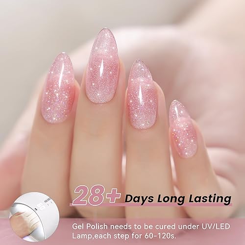 Miniatura 3 de YTD Likomey Esmalte de uñas de gel con purpurina nude, 0.5 onzas líquidas, esmalte de gel transparente rosa colorido translúcido neutro holográfico